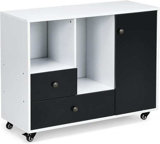 Giantex Mobile File Cabinet on Wheels - Lateral Filing Cabinet with Drawer, Open Shelves, Lockable Wheels, Printer Stand for Letter/Legal/A4 Size Files, Office Storage Cabinet (Round Knob)