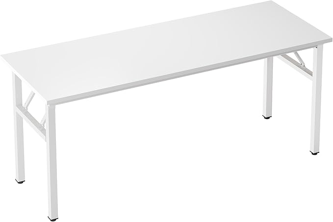 sogesfurniture Computer Desk 62 inches Office Desk Computer Table Study Writing Desk Workstation for Home Office Metal Frame Folding Table, White