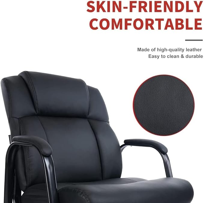 CLATINA Big Tall 500 LBS Wide Guest Chair Heavy Duty, Leather Side Reception Chairs with Sled Base and Armrest, Executive Office Desk Chair No Wheels for Meeting Conference Waiting Room Home, 2 Pack