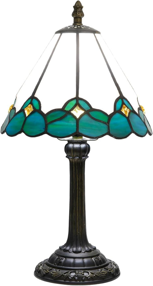 White Tiffany Lamp Small Bedside Dector Light Vintage Stained Glass Table Lamp Living Room Night Lamp Farmhouse Cute Blue Green Butterfly Wings Style Bedroom Nightstand Desk Lamps 8 Inch Mini Gift