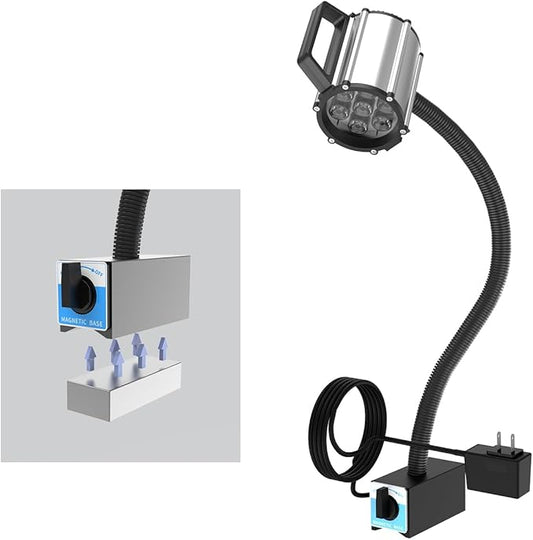 Super Strong Magnetic Base LED Work Light, 800 Lumens IP66 Waterproof Gooseneck Lamp for Machine Shop, Lathe, Drill Press Repair