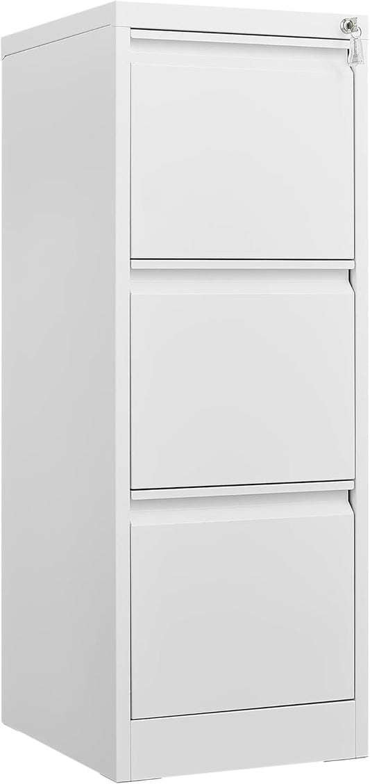 3 Drawer File Cabinet with Lock,Heavy Duty Vertical Filing Cabinets for Home Office, File Storage Cabinet for Letter/Legal/A4/F4 Size File,Assembly Required