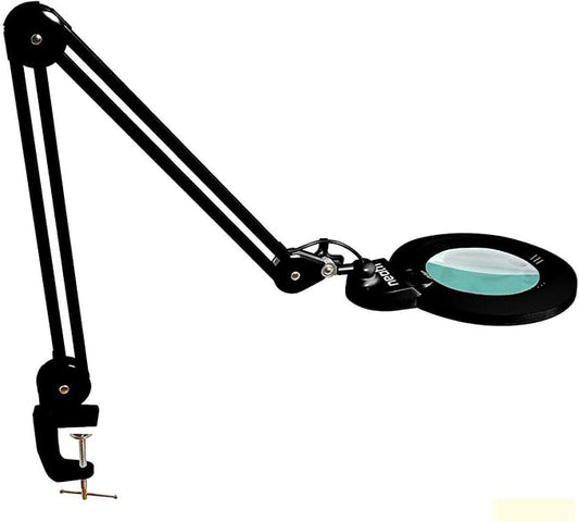 Neatfi XL Bifocals 1,200 Lumens LED Magnifying Lamp with Clamp, 3 Light Modes, Correlated Color Temperature Control (3000K-4500K-6000K), 12W, 120 Pcs SMD LED (Black, 6 Inch Lens)