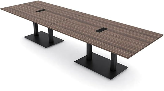 10 Person Rectangle Conference Table with Matte Black Square Metal Base | Harmony Series Modular Meeting Tables for Offices, Conference Rooms, and Homes | Natural Eucalyptus - 10'
