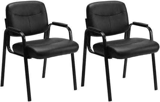 Reception Chairs, Leather Conference Room with Padded Arms and No Wheels for Professional Office Meeting Spaces and Guest Seating，Black-2 Pack