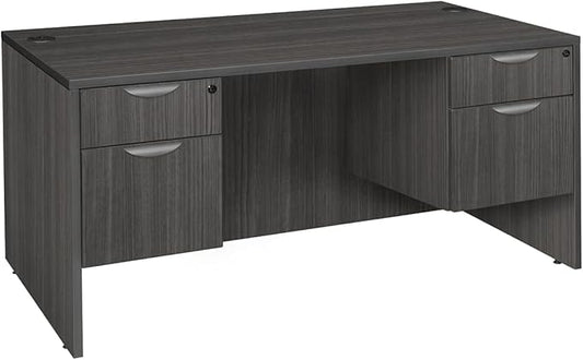 Regency Legacy 71 x 35 Inch Office Desk with Double Pedestal Drawer, Durable Ash Grey Laminate, Scratch-Resistant Surface, Spacious Workspace for Home, Professional, and Executive Offices
