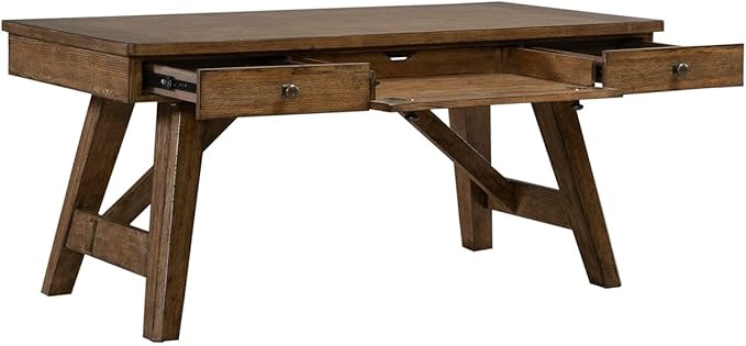 Liberty Furniture Carolina Park Writing Desk with Keyboard Tray for Home Office- Amber Brown Oak Wood