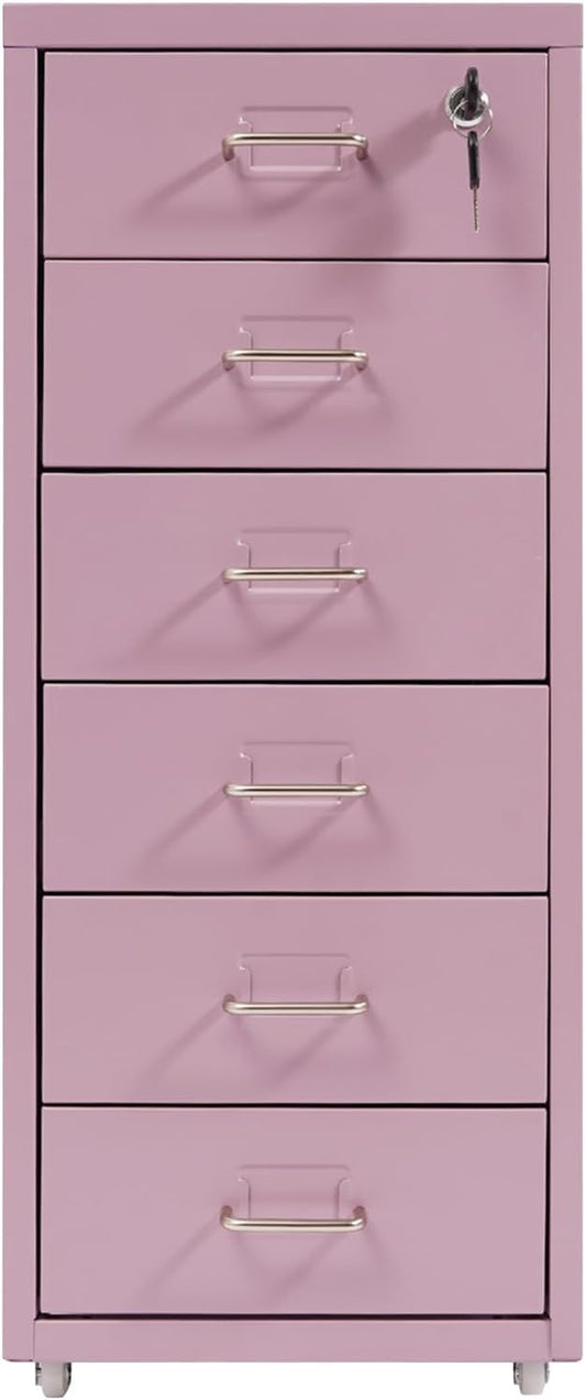 TFCFL Mobile File Cabinet 6 Drawer Vertical File Cabinet with Wheels Metal File Cabinet with Lock for Home Office, 11" D x 16" W x 27" H (Purple)