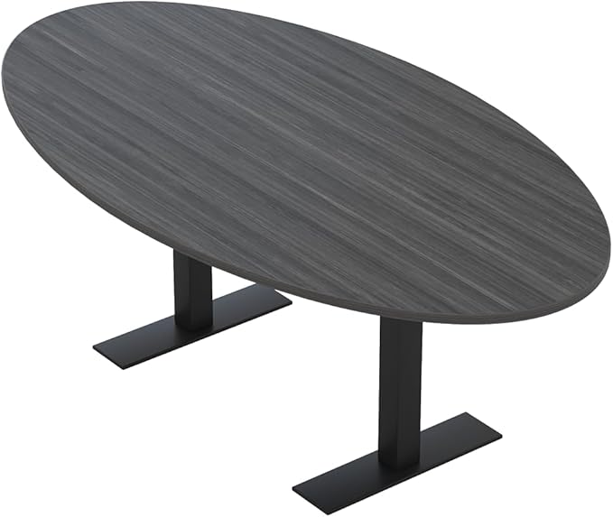 SKUTCHI DESIGNS INC. 6 Person Oval Conference Table with Metal T Bases | Harmony Series | 4'X7' | Asian Night with Matte Black Base