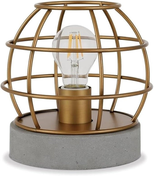 Henn&Hart 9" Tall Concrete Pedestal Table Lamp with No Shade in Brass/Concrete, for Home, Living Room, Bedroom, Entertainment Room, Office, Kitchen, Dining