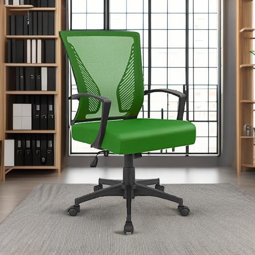 Furmax Office Chair Ergonomic Computer Desk Mesh Chair Mid Back Swivel Lumbar Support with Armrest (1, Green)