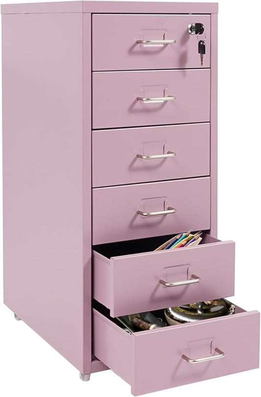 DYRABREST 6 Drawers Rolling File Cabinet, Metal Filing Cabinets with Lock, 27 inch H Vertical Filing Cabinet Under Desk for Home Office, Heavy Duty Metal Storage Cabinet for A4/Letter/Legal Size File