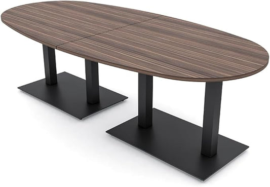 SKUTCHI DESIGNS INC. 8-Foot Conference Table with Matte Black Bases | Boat Oval Shape| Harmony Series | 8 Person | Natural Eucalyptus