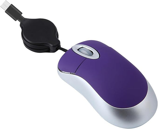 USB C Wired Mini Mouse,Small Mice with Retractable Cable for Travel,Kids,Gifts-Purple