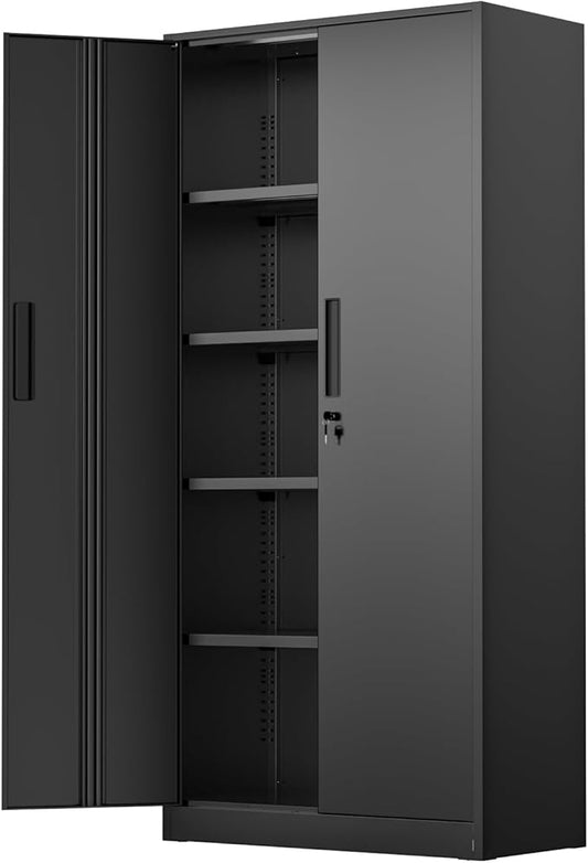 INTERGREAT 72-Inch Metal Storage Cabinet for Garage, Lockable Steel Cabinet with Doors and Adjustable Shelves, Black Locking Storage Unit for Office, Home, Gym, and School.