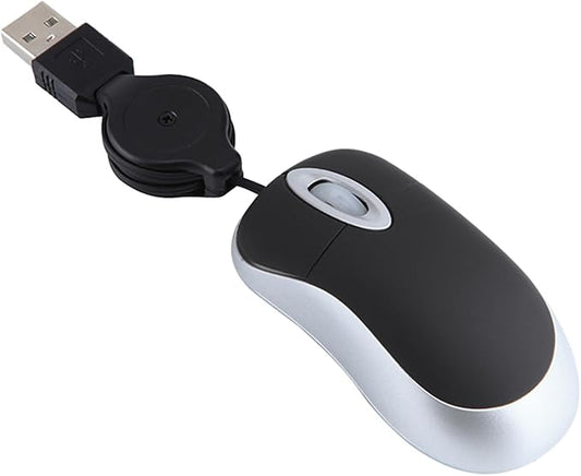 USB Wired Mini Mouse,Small Mice with Retractable Cable for Travel,Kids,Gifts-Black