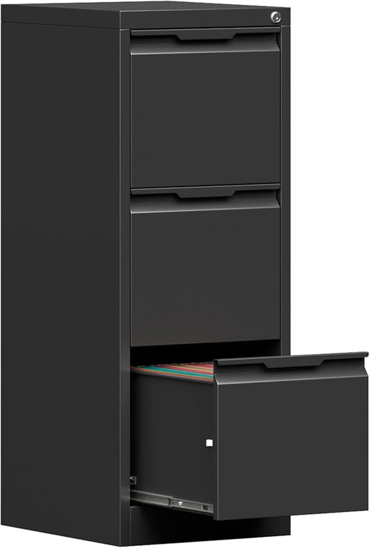 Coolsun 3 Drawer Vertical File Cabinet with Lock, Metal Filing Cabinet for Home Office, Locking File Cabinet for A4/F4/Legal/Letter, Assembly Required (Black, 3 Drawer)