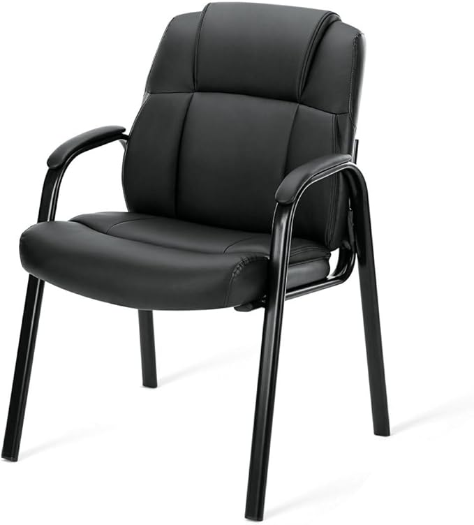 PU Leather Conference Room Chair, Tall Back Chairs with with Padded Arms and No Wheels, Guest Chair for Reception Waiting Room Black