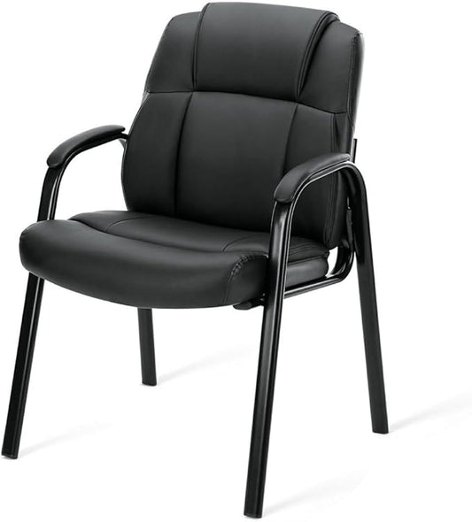 PU Leather Conference Room Chair, Tall Back Chairs with with Padded Arms and No Wheels, Guest Chair for Reception Waiting Room Black