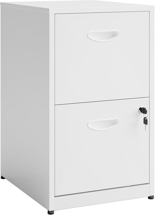 2 Drawer File Cabinet with Lock, White Filing Cabinets for Home Office, Metal Locking File Cabinet with Two Drawers, Light Duty File Storage Cabinet for Letter Size - Assembly Required
