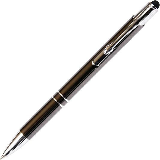 Gun Metal JJ Ballpoint Pen with Stylus - Black Ink Refill, Medium Tip Point
