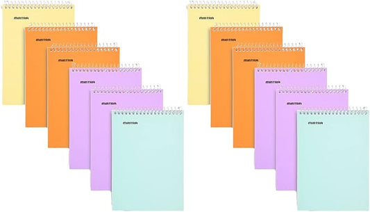 Mintra Office Small Spiral Notebooks (3x5 Top Spiral 12pk, Pastel) - Bulk Pack of 12, Mini Pocket Notebook, Reporter Journal, Assorted Colors, College Ruled Lined Paper, 70 Sheets