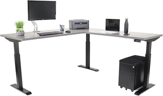 Lift It, Electric Sit Stand Adjustable Height 72"x24" I 48"x24" L-Shape Office Desk for Office or Home, Dual Motor, 4 Memory Digital Control with USB Charging, Charcoal Pattern Top and Black Frame