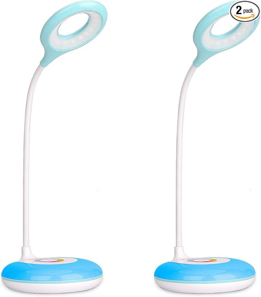 2 Pack LED Desk Lamp Cordless Rechargeable Battery Operated Table Light Adjustable Gooseneck Dimmable Touch Control Color Changing RGB Eye-Caring Base Night Light for Kids with USB Charging Cable