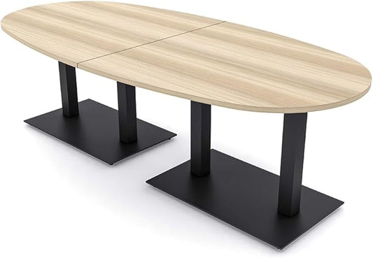 SKUTCHI DESIGNS INC. 8-Foot Conference Table with Matte Black Bases | Boat Oval Shape| Harmony Series | 8 Person | Blonde Surfside Ash