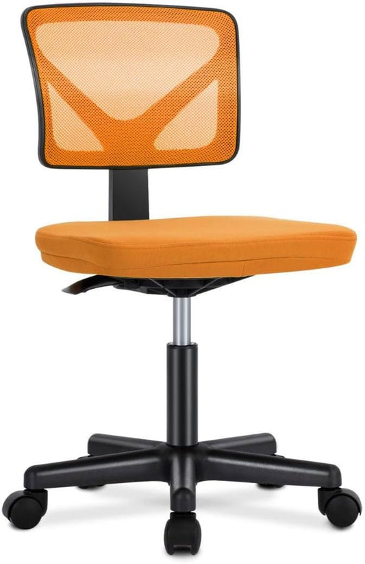 Armless Mesh Office Chair, Ergonomic Low Back Deskchair, Adjustable Rolling Task Computer Swivelchairs for Small Spaces Home Bedroom Study, Orange