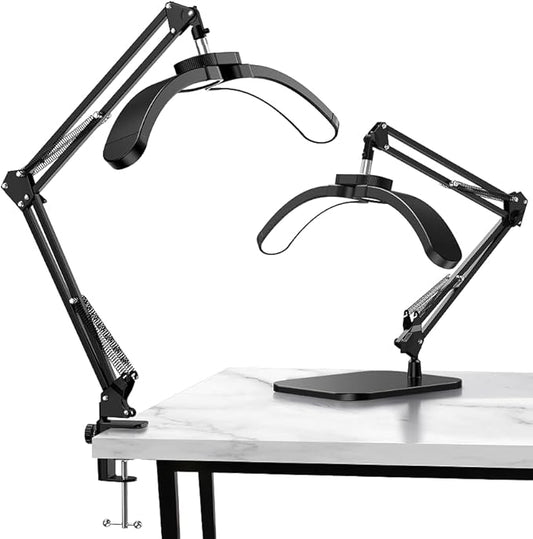 Half Moon Lamp for Nail Desk, 22W LED Lash Light with Adjustable Arm, Desk Clamp & Base, Foldable Nail Tech Lamp for Manicure, Eyelash Extensions, Beauty, Tattoo, Esthetician
