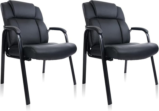 CLATINA Big Tall 500 LBS Wide Guest Chair Heavy Duty, Leather Side Reception Chairs with Padded Armrest No Wheels, Executive Office Desk Chair for Meeting Conference Waiting Room Home, Black 2 Pack