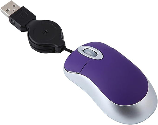 USB Wired Mini Mouse,Small Mice with Retractable Cable for Travel,Kids,Gifts-Purple