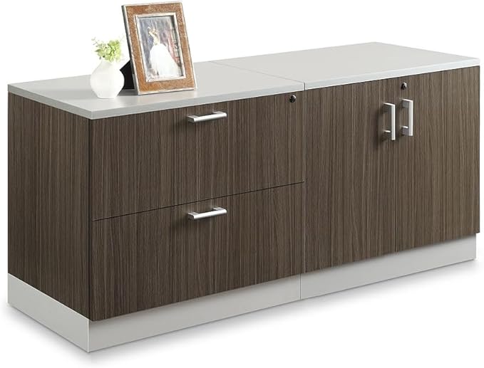 NBF Esquire Office Storage Cabinet and Lateral File - Laminate Storage Cabinet with Two Lockable Door and Adjustable Shelf - Lateral File Cabinet with 3 File Drawers - (32" W x 30" H, Gray)