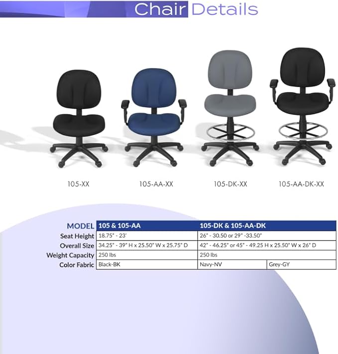 Romig Comfort Series Swivel Fabric Computer Task Chair with Adjustable Arms & Drafting Kit - Navy Blue