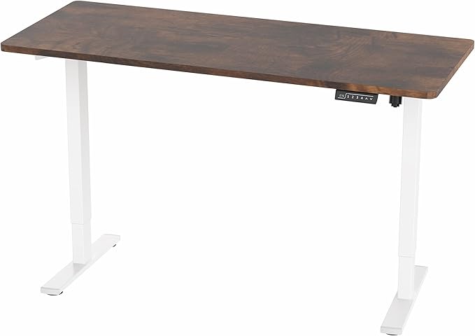 VIVO Electric 60 x 24 in Rustic Standing Desk, Memory Height Adjustment, 1B Series, One-Piece Vintage Brown Top, White Frame, DESK-KIT-1W6N