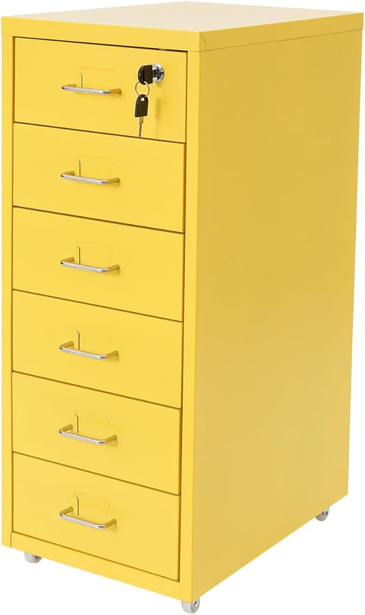 DYRABREST 6 Drawers Rolling File Cabinet, Metal Filing Cabinets with Lock, 27 inch H Vertical Filing Cabinet Under Desk for Home Office, Heavy Duty Metal Storage Cabinet for A4/Letter/Legal Size File