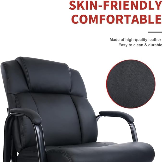 CLATINA Big Tall 500 LBS Wide Guest Chair Heavy Duty, Leather Side Reception Chairs with Padded Armrest No Wheels, Executive Office Desk Chair for Meeting Conference Waiting Room Home, Black 4 Pack