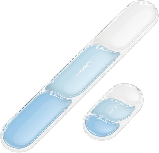 TECKNET Clear Gel Wrist Rest for Computer Keyboard, Ergonomic Gel Keyboard Wrist Rest Set for Typing Pain Relief, Comfortable Silicone Wrist Support Pad for Office/Computer/Laptop/Gaming, Blue