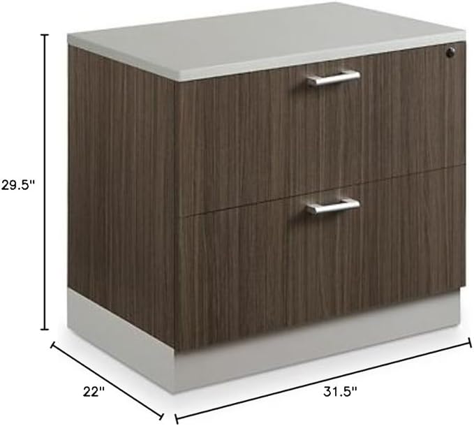 NBF Esquire Office Storage Cabinet and Lateral File - Laminate Storage Cabinet with Two Lockable Door and Adjustable Shelf - Lateral File Cabinet with 3 File Drawers - (32" W x 30" H, Gray)