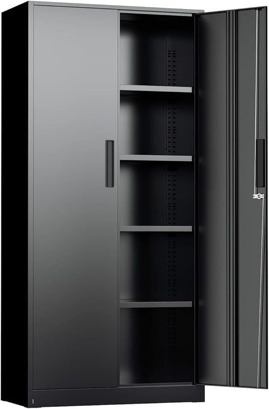 INTERGREAT Metal Storage Cabinet, 71" H Lockable File Cabinet with Locking Doors, Storage Locker with Adjustable Shelves for Office, Home, Garage, Gym, School (Black)