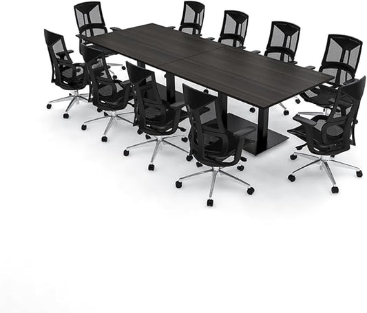 SKUTCHI DESIGNS INC. 10 Person Conference Room Table and Chairs Bundle | 10' Rectangle Conference Series Table and 10 AME Executive Chairs |Harmony Series