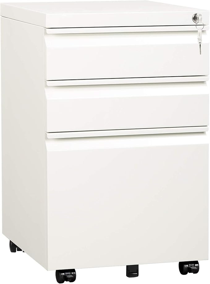 DEVAISE 3-Drawer Mobile File Cabinet (Under Office Desk), Assembled Except Casters, Fits Letter/Standard Sizes, White