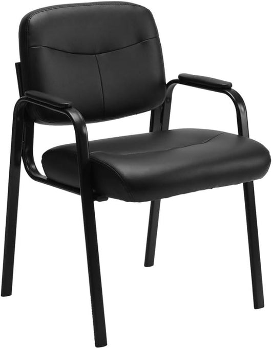 Reception Chairs, Leather Conference Room with Padded Arms and No Wheels for Professional Office Meeting Spaces and Guest Seating，Black-1 Pack
