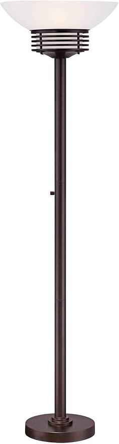 Possini Euro Design Light Blaster Modern Retro Torchiere Floor Lamp Standing 72.5" Tall Warm Bronze White Frosted Glass Bowl Shade Decor for Living Room Reading House Bedroom Home