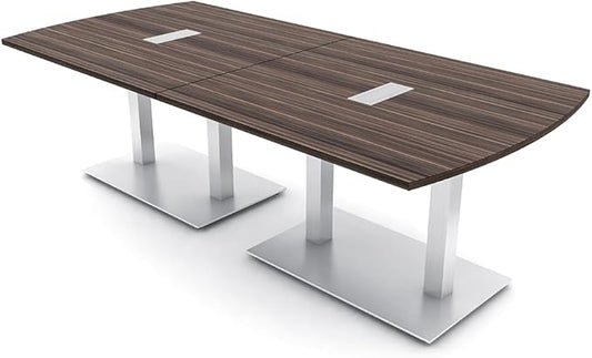 SKUTCHI DESIGNS INC. 8' Arc Rectangle Conference Table with Square Metal Base | 2 Data and Power Modules| Harmony Series | 8' Person Meeting Room Table | Natural Eucalyptus