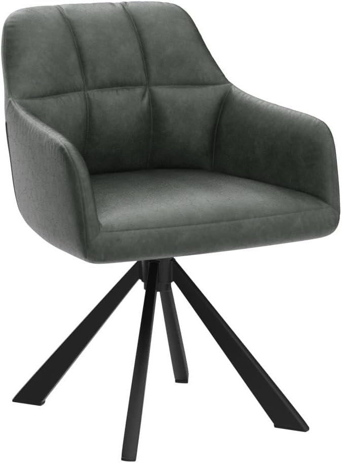 EALSON Comfy Leather Desk Chair Modern Computer Task Chair no Wheels Swivel Accent Chair with Mid Back Arm Chair for Living Room/Bedroom/Home Office, PU Green