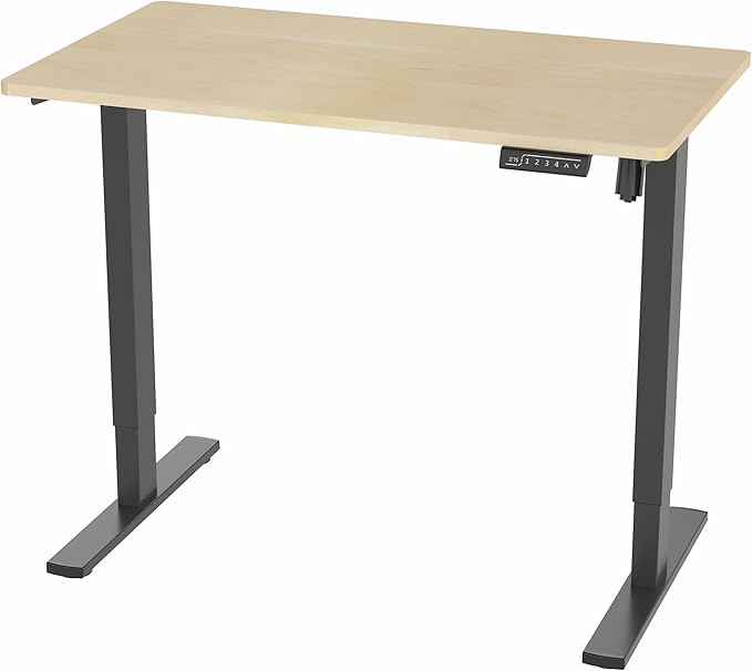 VIVO Electric 43 x 24 in Standing Desk, Memory Height Adjustment, 1B Series, One-Piece Light Wood Top, Black Frame, DESK-KIT-1B4C