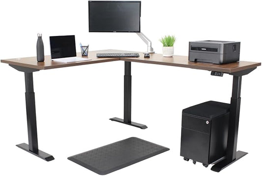 Lift It, Electric Sit Stand Height Adjustable 72"x24" I 48"x24" L-Shape Office Desk Office or Home, Dual Motor, 4 Memory Digital Control with USB Charging, Walnut Block Top, Black Frame