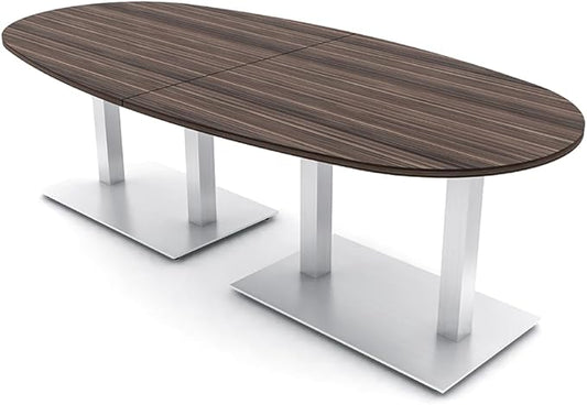 SKUTCHI DESIGNS INC. 8-Foot Conference Table with Metal Bases | Boat Oval Shape| Harmony Series | 8 Person | Natural Eucalyptus